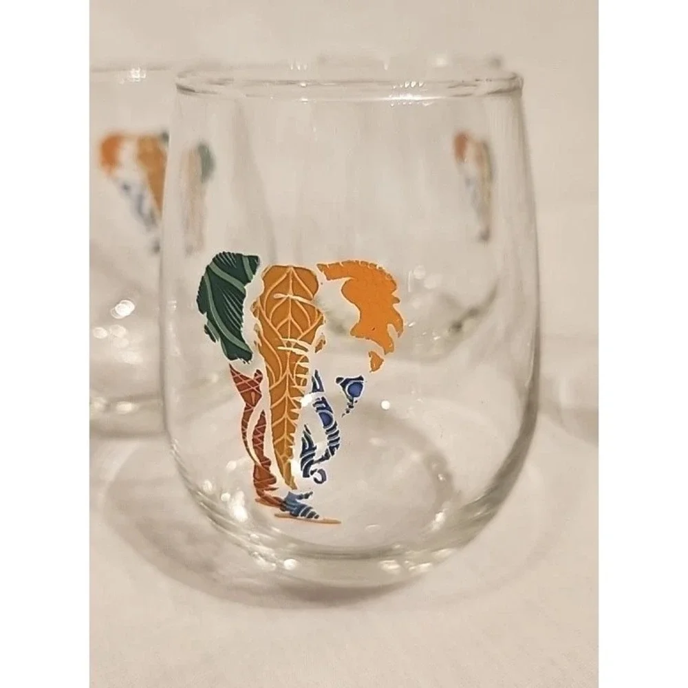 Set of 4 Stemless12 oz Wine Glass‎ Abstract Elephant Unique Barware 4